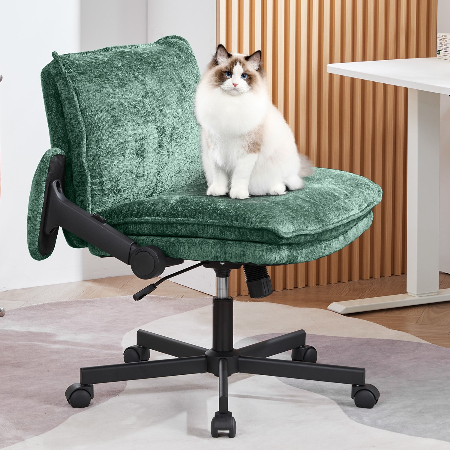 FanciSpot Cross Legged Office Chair, Height Adjustable Swivel Desk Chair With Flip-Up Arms, Padded Criss Cross Chair For Home Office & Bedroom_maomaolike.com
